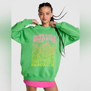 Victoria’s Secret Pink Coney Island Fleece Crewneck Sweatshirt Green Size Medium